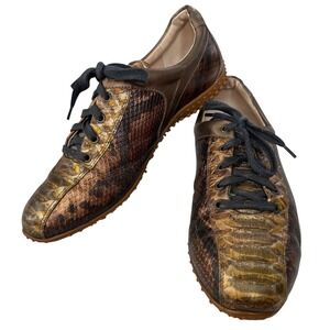 Aerogreen Italy Women Leather Spikeless Golf Shoes Size 8 Gold Snakeskin Luxury